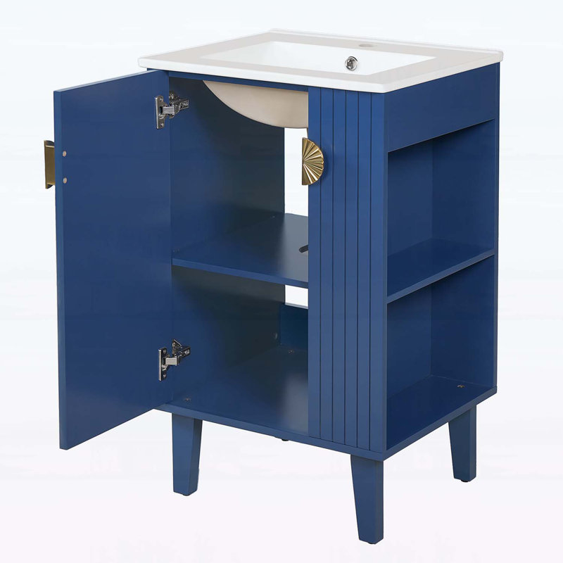 Meuble-lavabo de 20 pouces avec lavabo en céramique, Bleu