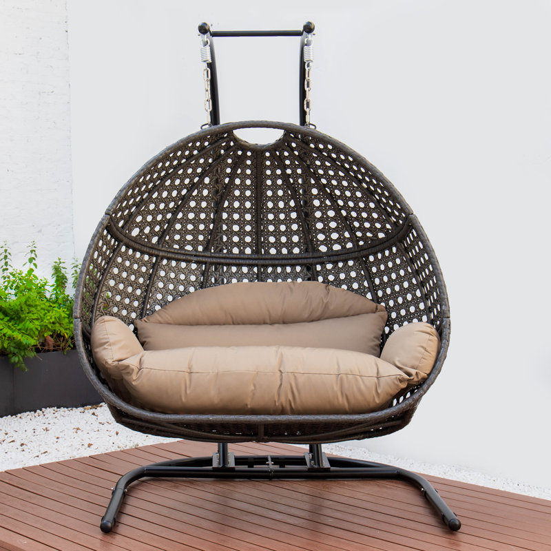 Balancelle double avec support Tallulah, Noir, Brun, 57.5