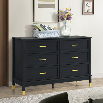 Walter 6 Drawer Dresser for Bedroom, 47.3″ W Modern Wide Chest of Drawers, Wood Storage Organizer for Clothes, Entryway, Hallway, Nursery or Living Room