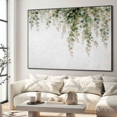 Très grand art mural imprimé sur toile - Vigne suspendue vert sauge, décoration de salle de bain botanique minimaliste - "Assemblage requis du cadre (cadre non fini)"