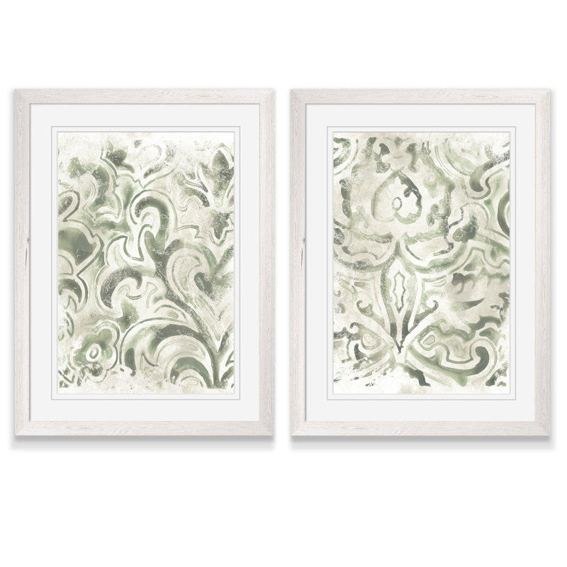 «Antique Tile III» par Vincent Van Gogh - ensemble de 2 cadres de peinture, H 16 po x l 20 po x P 1,25 po, Blanc mat