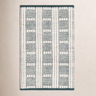 Terrace Green Ivory Flatweave Geometric Wool Rug