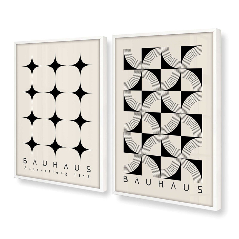 «Bauhaus» à motifs, ensemble de 2 impressions dans un cadre, Cadre opaque blanc, H 21,5 po x l 33,5 po x P 1,25 po