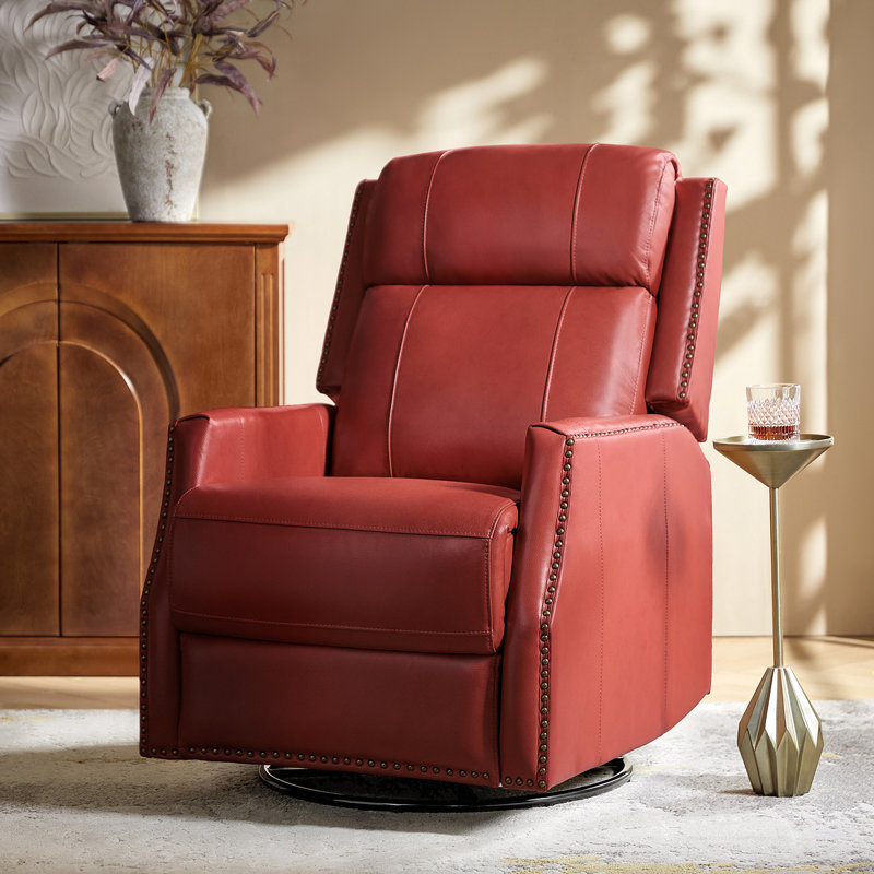 Elimelec Genuine Leather Manual Swivel Recliner, Red