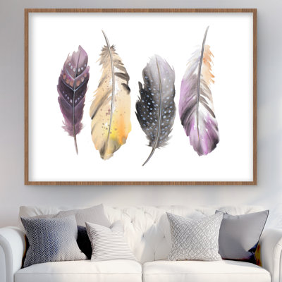 Ensemble de plumes bohémiennes - imprimé mauve encadré pour la décoration