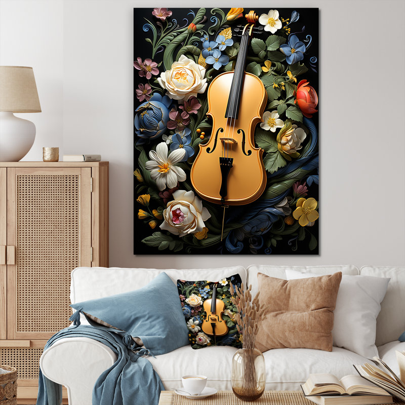 «Yellow Nature's Harmony» - art mural musique, Toile tendue, H 32 po x l 16 po x P 1 po