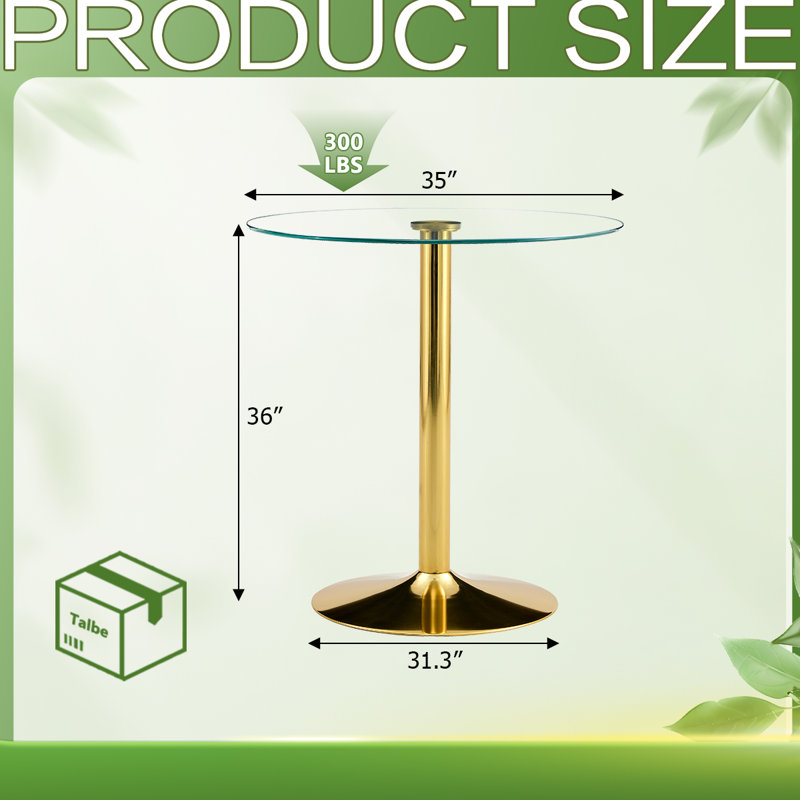 35'' Glass Bar Table, Gold