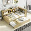 Lit de jour simple avec lit gigogne, armoires de rangement et ports USB, couleur bois
