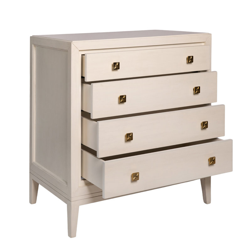 Commode décorative 4 tiroirs Franklin, Blanc antique