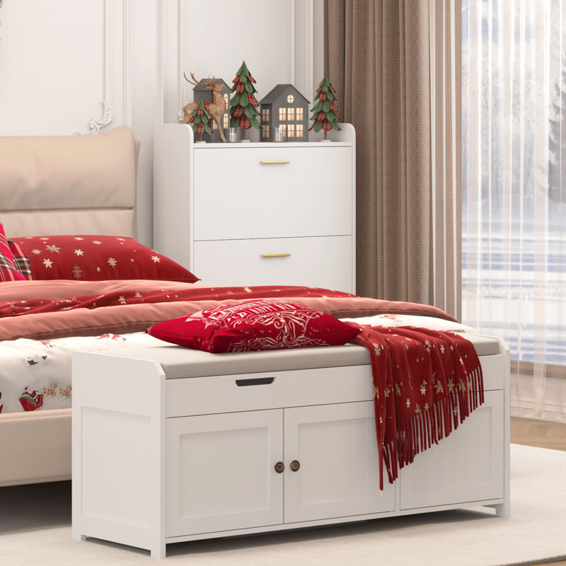  Abdiaziz 10 Pair Linen Blend Upholstered Shoe Storage Bench, White