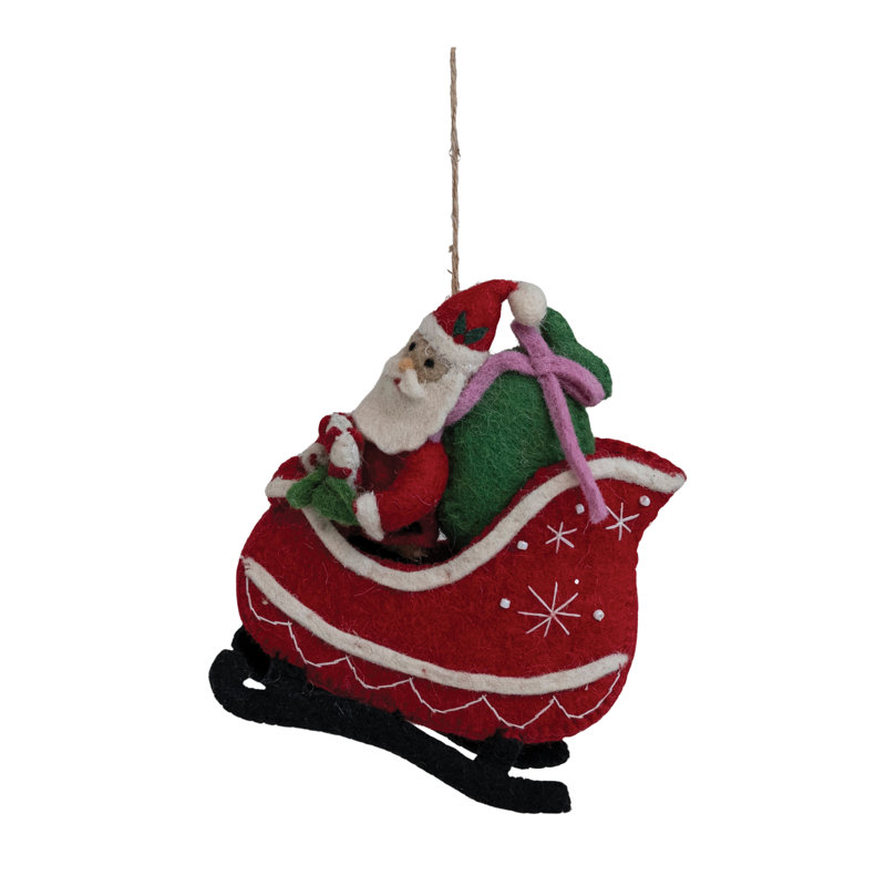Ornement en forme de traîneau de père Noël en laine brodée avec corde métallique