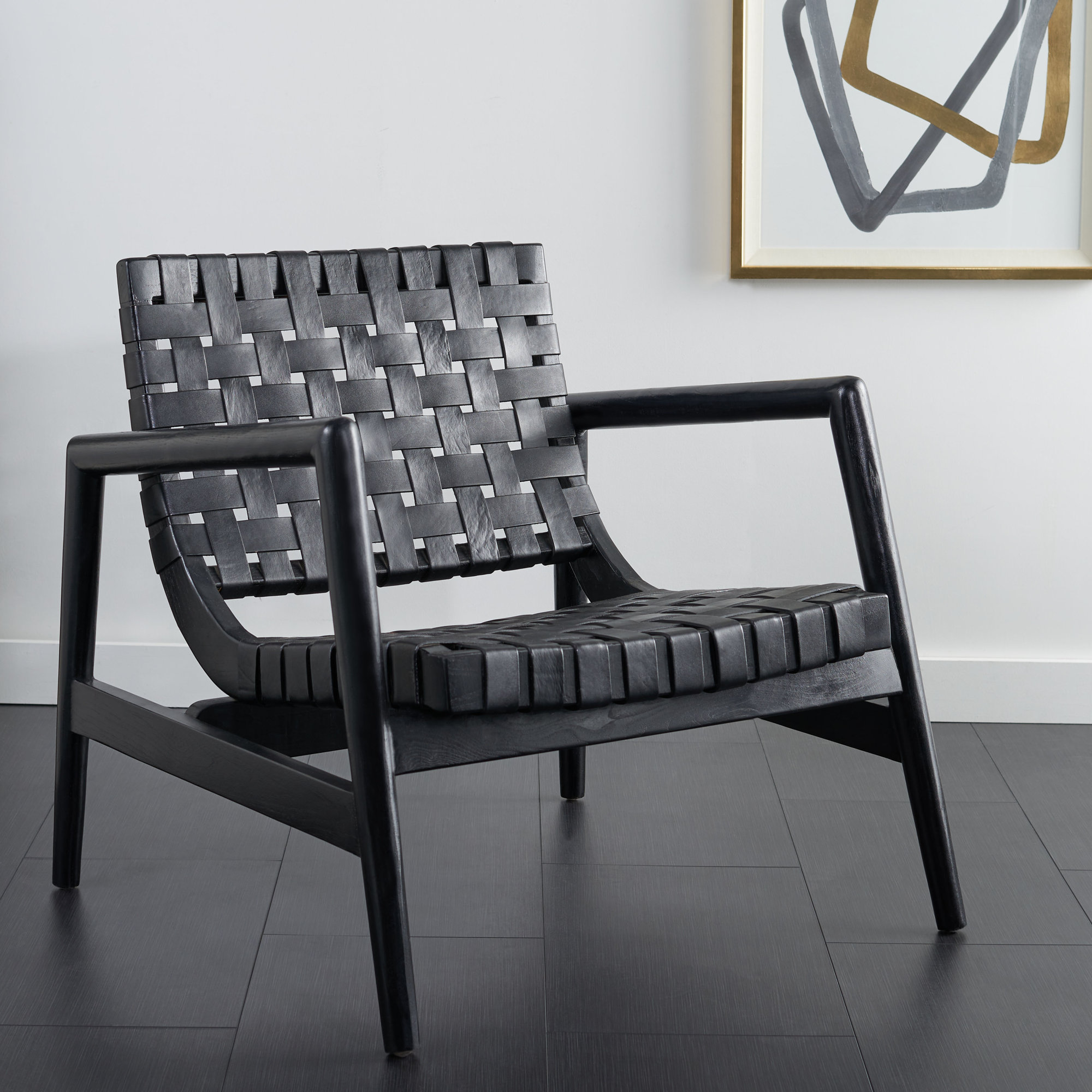 Warbler Upholstered Side Chair, Black Genuine Leather