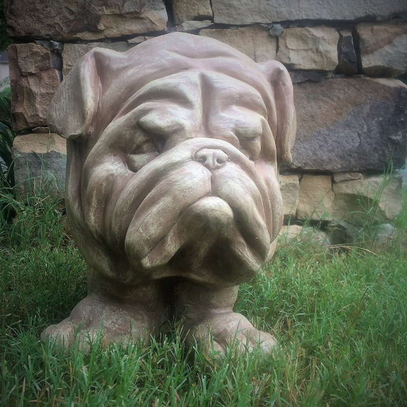 Muggly's Bulldog Mascot Animal Statue Planter, Stone Wash