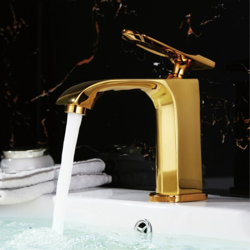 Robinet de lavabo de salle de bain chromé Juno Rome avec poignée dorée, Laiton
