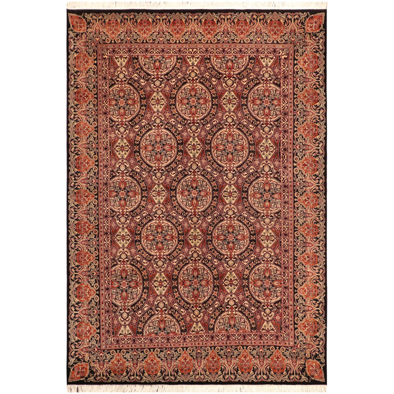 Tapis oriental noir / brun / beige en laine noué à la main 5 pi 11 po x 9 pi Bahia Bahia