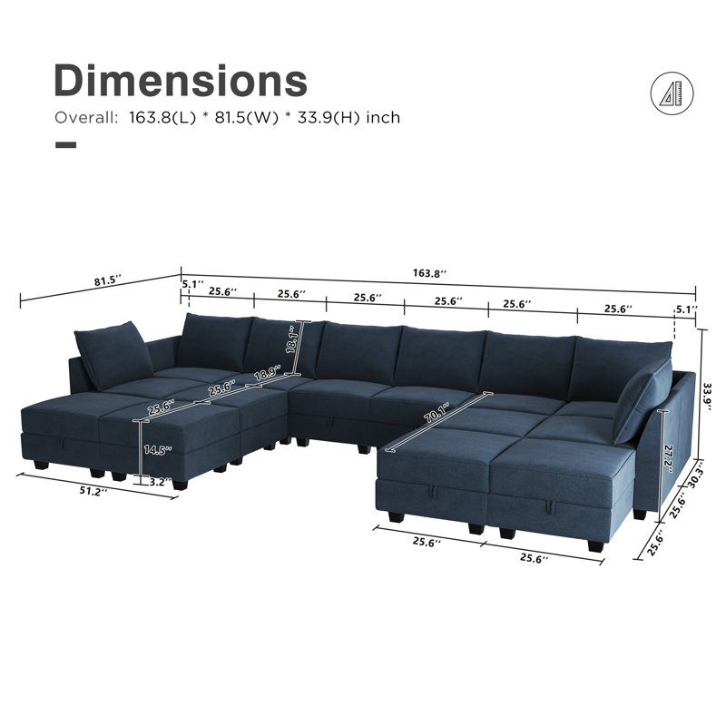 Canapé modulaire en velours avec repose-pieds Tremee, Velours bleu