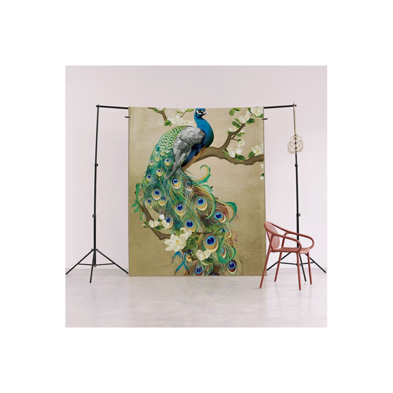 Tapis décoratif moderne vert à motif de paon surré vert, Sous-tapis rectangulaire de 3 pi 3 po x 4 pi 11 po