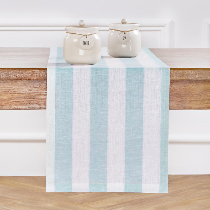 Cabana Stripe - 100% Pure Linen Table Runner, 48" x 14", Gray/White