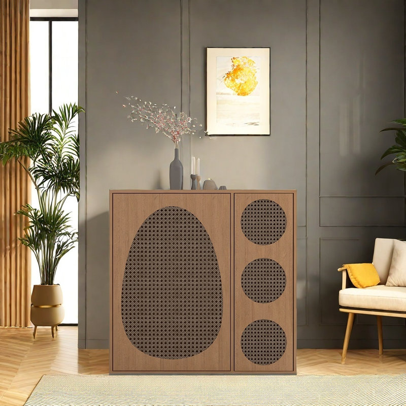 Rattan Large Capacity Accent Cabinet, Brown