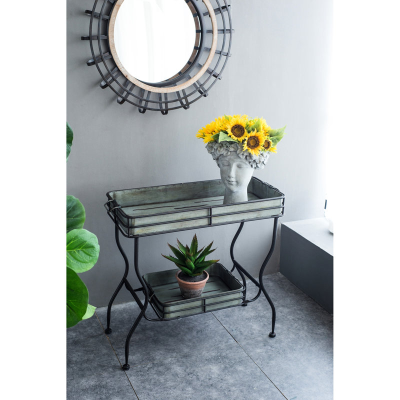 A 32X15x31" Galvanized Iron Tray Table For Deck Boxes And Patio Functionality In Style, Two Trays With Handles, 18.3 Lbs, Assembly Needed As An Accent Different Decor, Handled Trays,