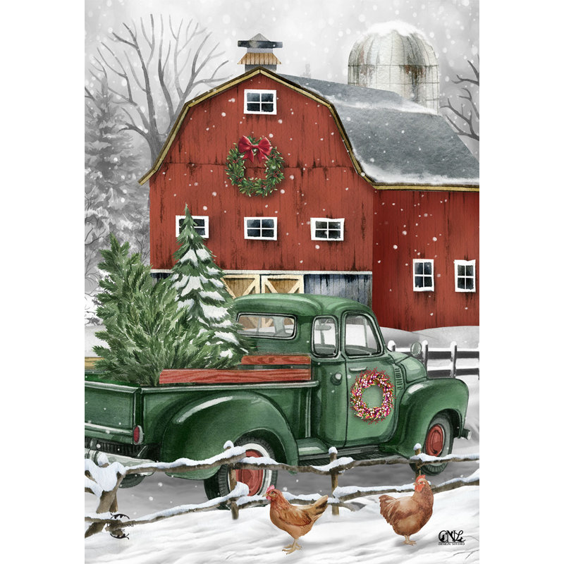 Drapeau de Noël à la ferme, Rouge / Vert / Gris