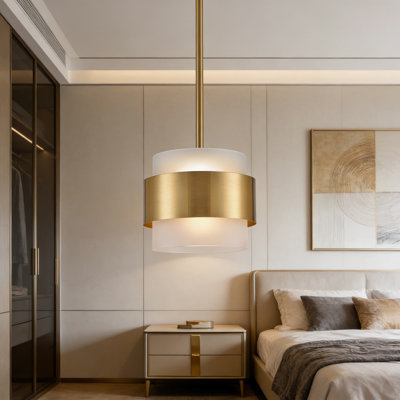Modern Gold Pendant Light With Frosted Glass Shade, Adjustable Rod Hanging Fixture For Kitchen Island, Dining Room, Bar, Or Restaurant