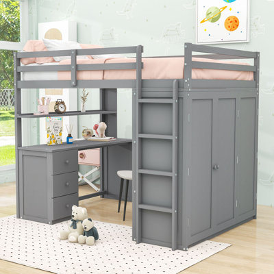 Loft Bed With Desk, Drawers, And Wardrobe