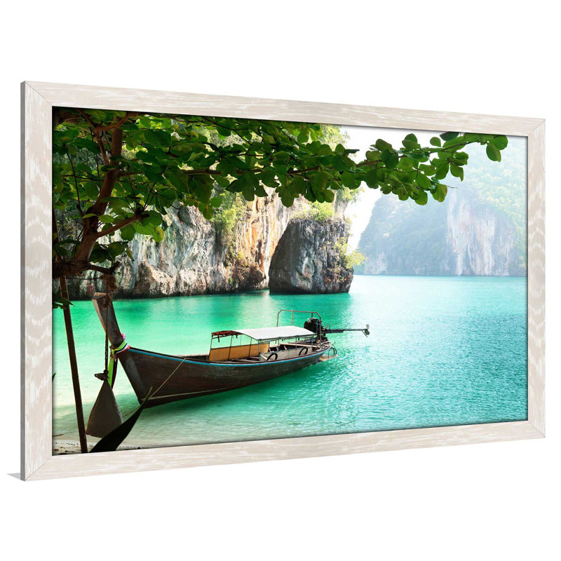 «Hidden Phi Phi Island Thailande», reproduction de photo encadrée, H 21,5 po x l 27,5 po x P 0,75 po, Cadre crème délavé