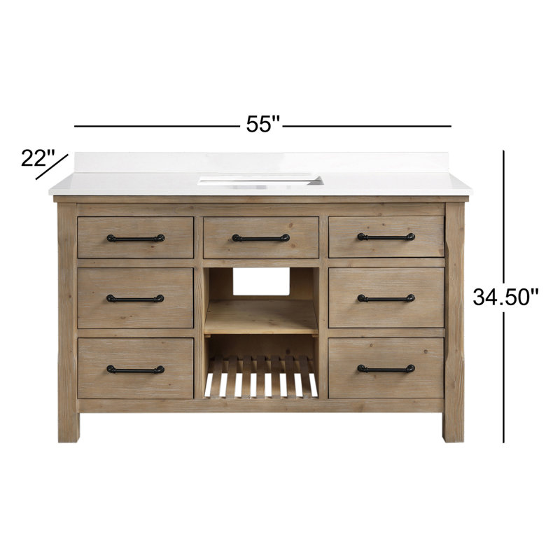 Lauren 55'' Weathered Fir Single Bathroom Vanity with White Stone Top