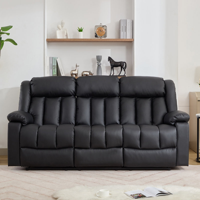 Kyleigh 3 Seater Faux Leather Reclining Sofa, Black