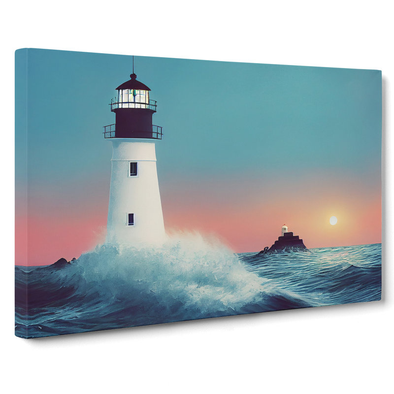 Peaceful Lighthouse Sunrise - Wrapped Canvas Painting, 35cm H x 50cm W x 3cm D