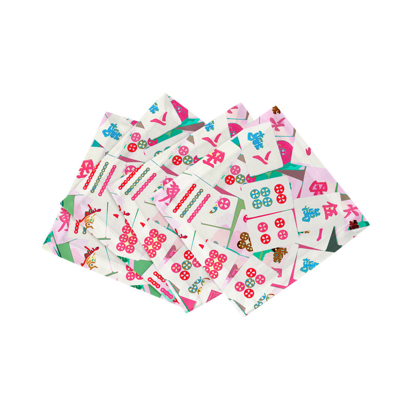 Mahjong Abstract Cotton Sateen Cocktail Napkins, Pink