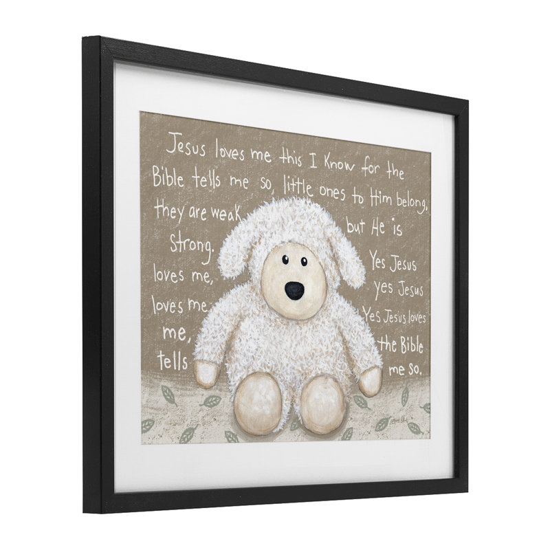 Jesus Loves Me Little Lamb Framed Print Under Glass, design by Annie LaPoint, 13" H x 16" W, Midnight Black Frame