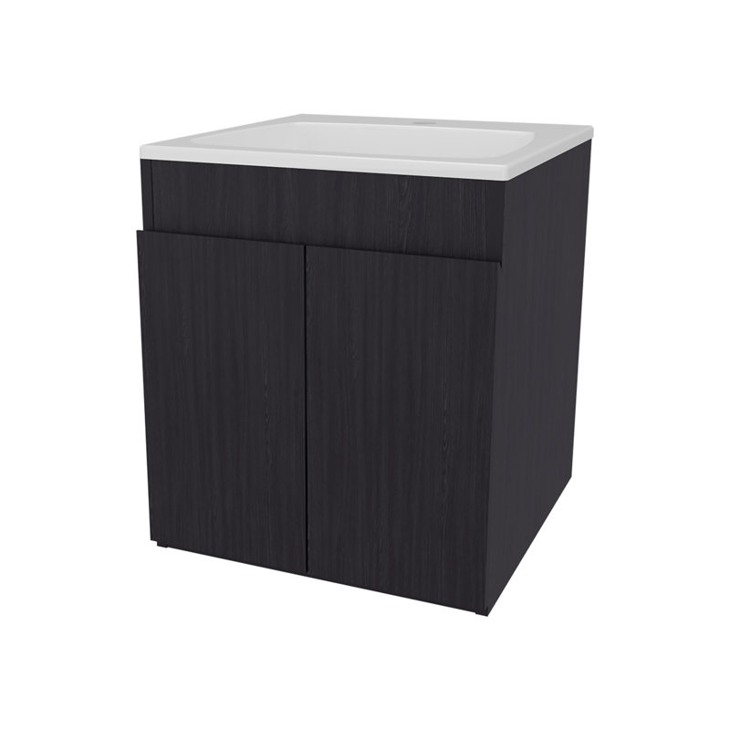 Meuble-lavabo de salle de bain avec deux portes, blanc, Wengé