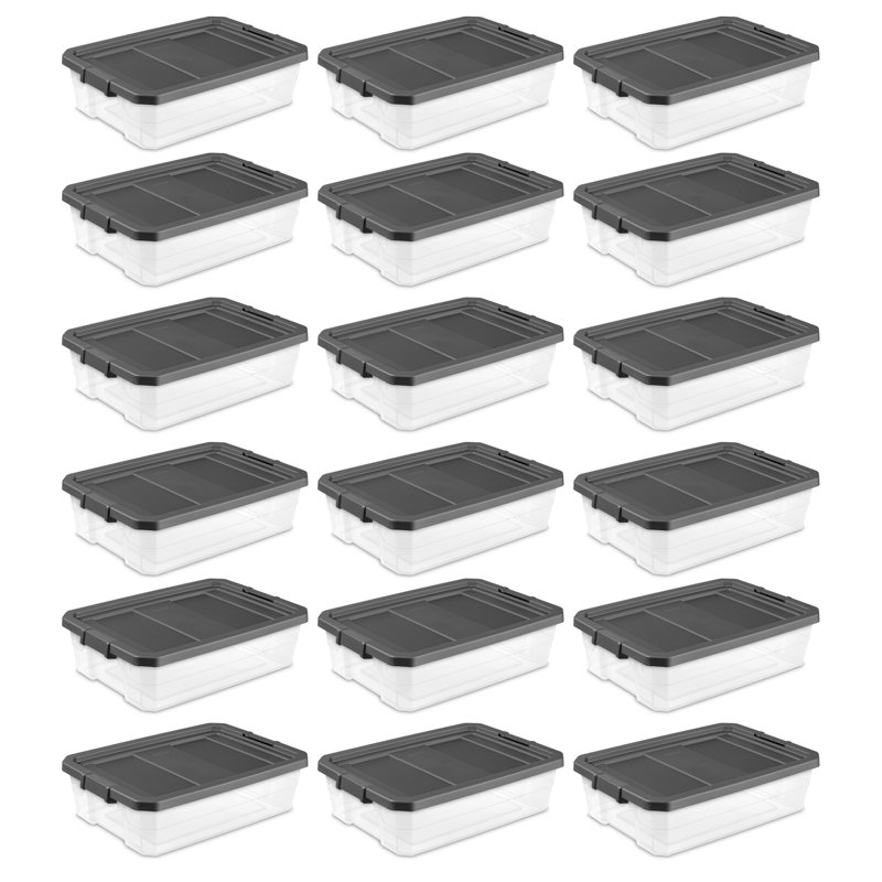 Sterilite Clear Plastic Stacking Storage Containers w/ Lid, 16 Quart, 12