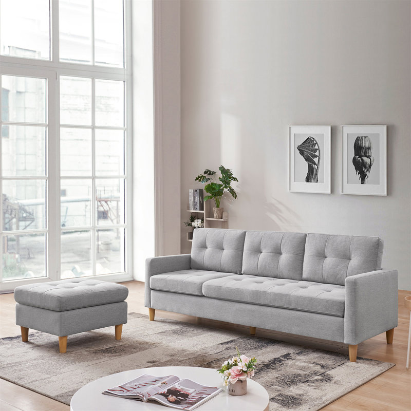 Canapé modulaire en L avec repose-pieds et canapé modulaire convertible en L, 100 % polyester gris