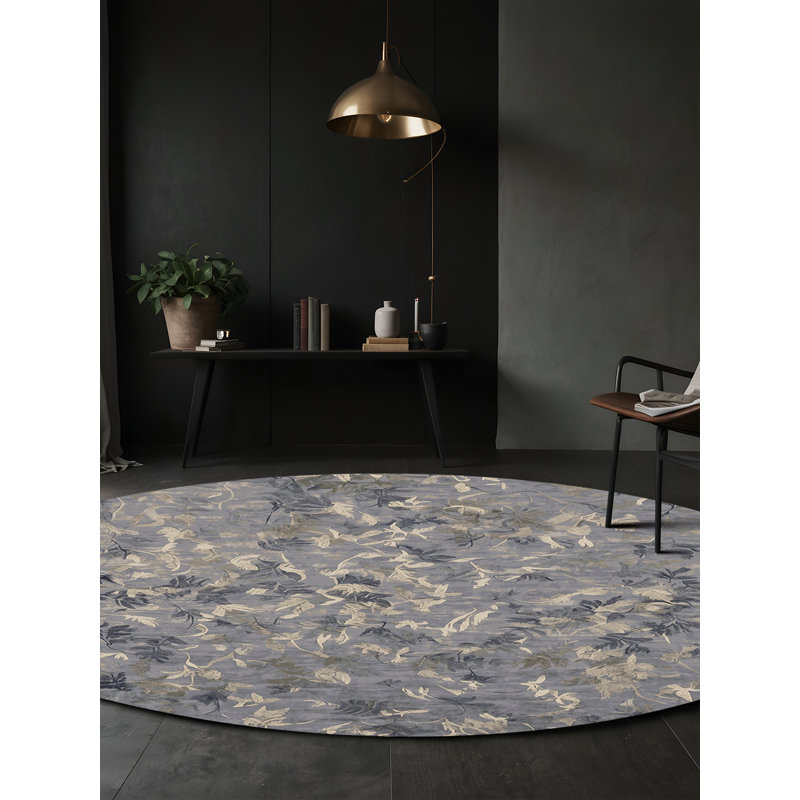 Machine Washable Gray Area Rug, Round 6'