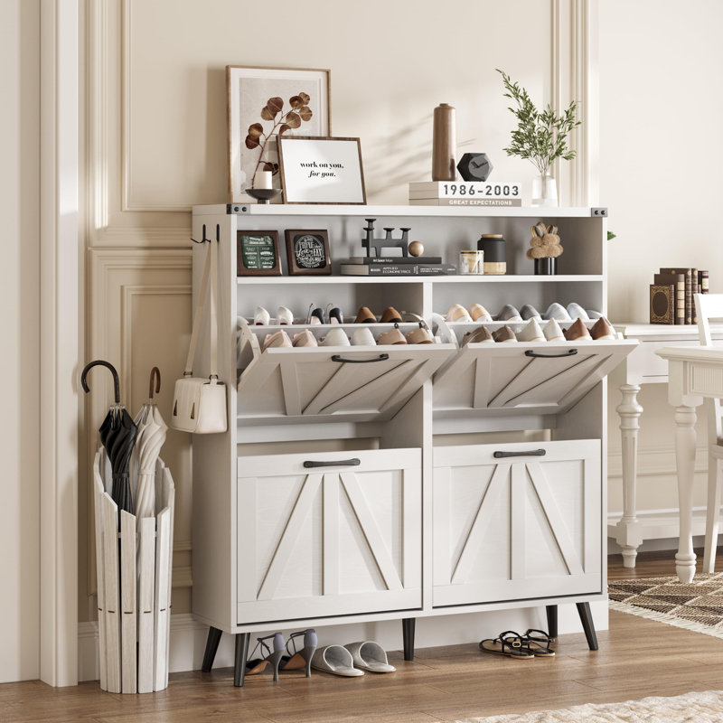Armoire à chaussures autoportante avec 4 tiroirs pour l'entrée, Blanc