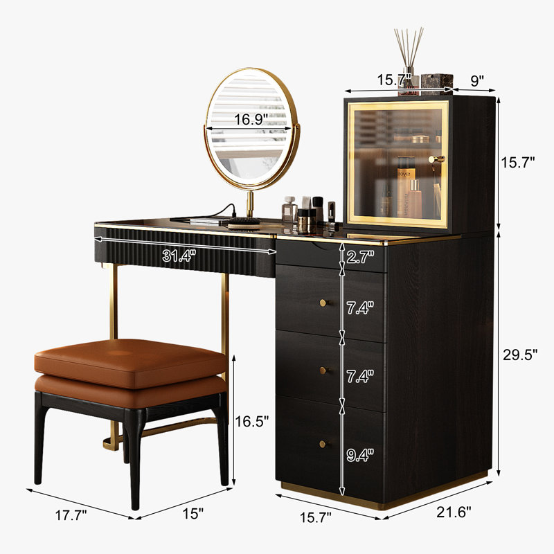 Ensemble de coiffeuse à maquillage, Noir, noir, noir, noir