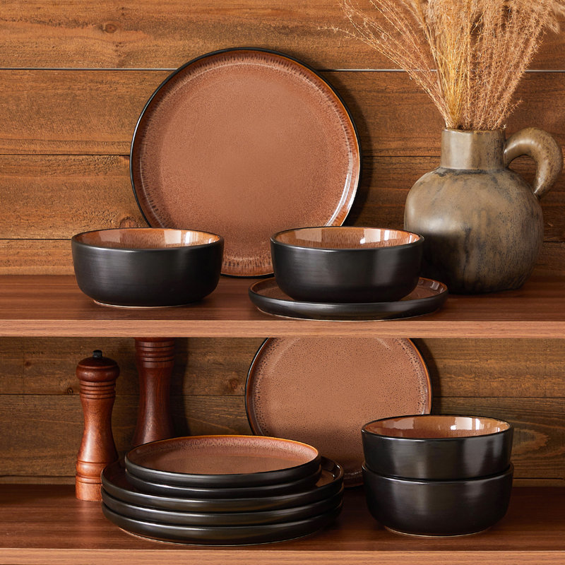 Ambrru Stoneware Dinnerware Set 12 Piece - Service for 4, Red
