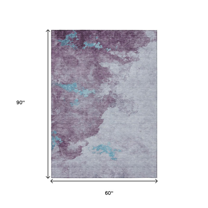 Tapis intérieur lavable abstrait bleu lavande et bleu sarcelle 5 pi x 8 pi
