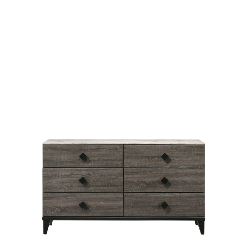 Dessus en faux marbre et commode au fini chêne gris rustique