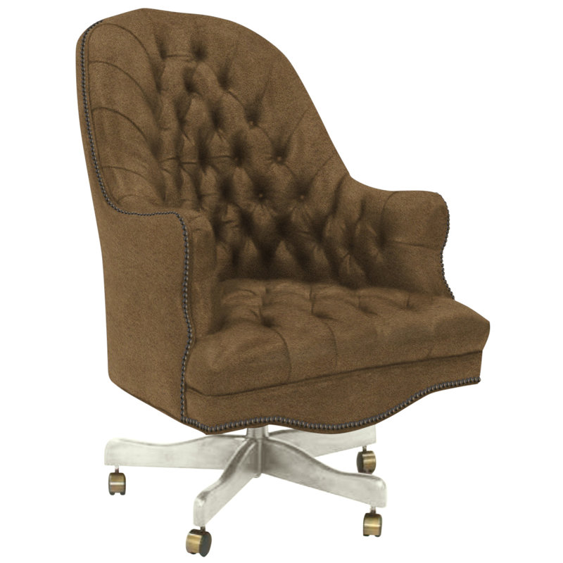 Leather Swivel Executive Chair, Hair Hide Brown/White, 109-08, Baroque French White