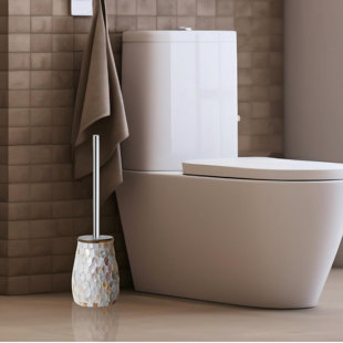 Modern Toilet Brush And Holder Set,Mosaic Glass,Non-Rustic Stainless Steel,Practical & Decorative Toilet Bowl Brush And Holder.(Natural Shell)