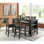 Table moderne en bois massif gris pour la cuisine et la salle à manger, hauteur de comptoir avec tablettes de rangement grises, côté-532548862