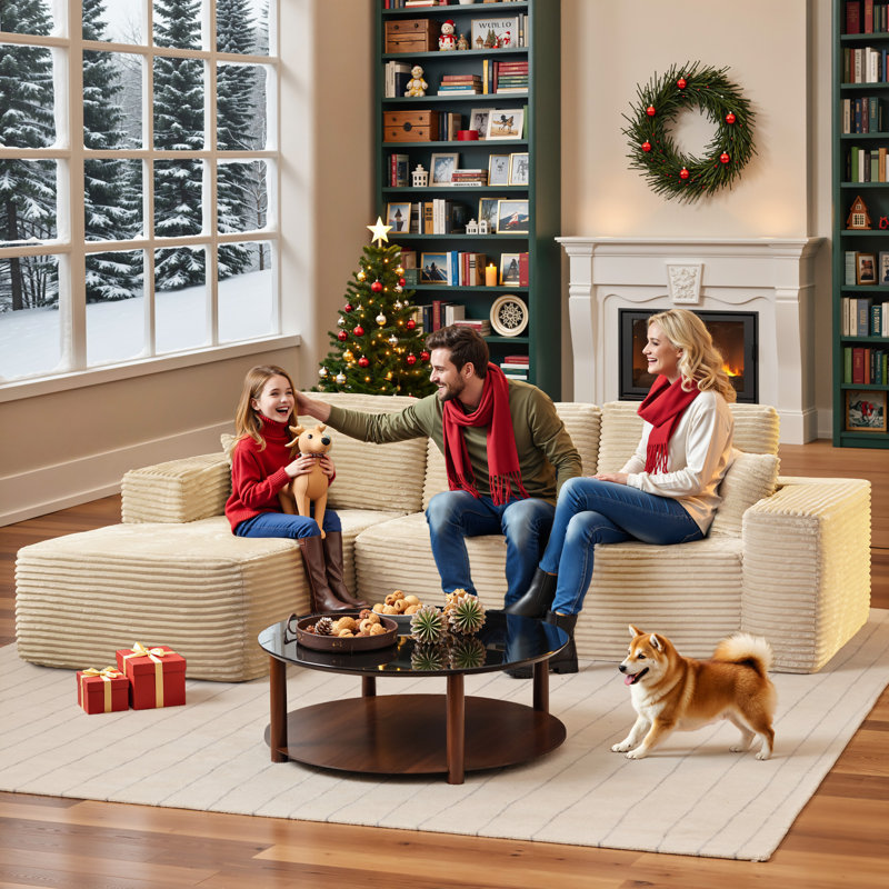 Canapé modulaire rembourré désossé 2 pièces sans assemblage par compression, Velours côtelé beige