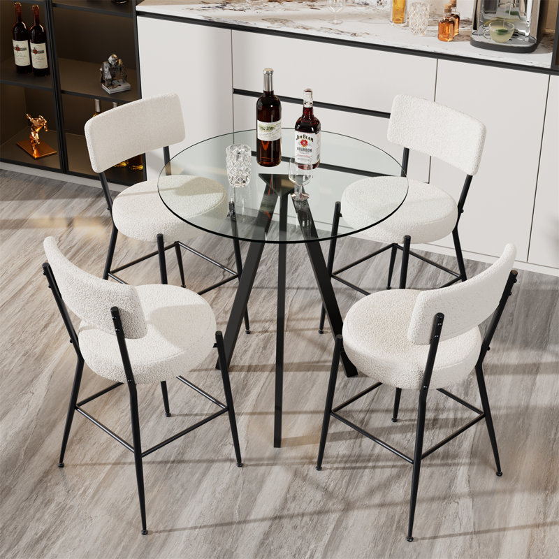 5 PCS Round Bar Table and Bar Stools Set, Clear, White/Black, Black