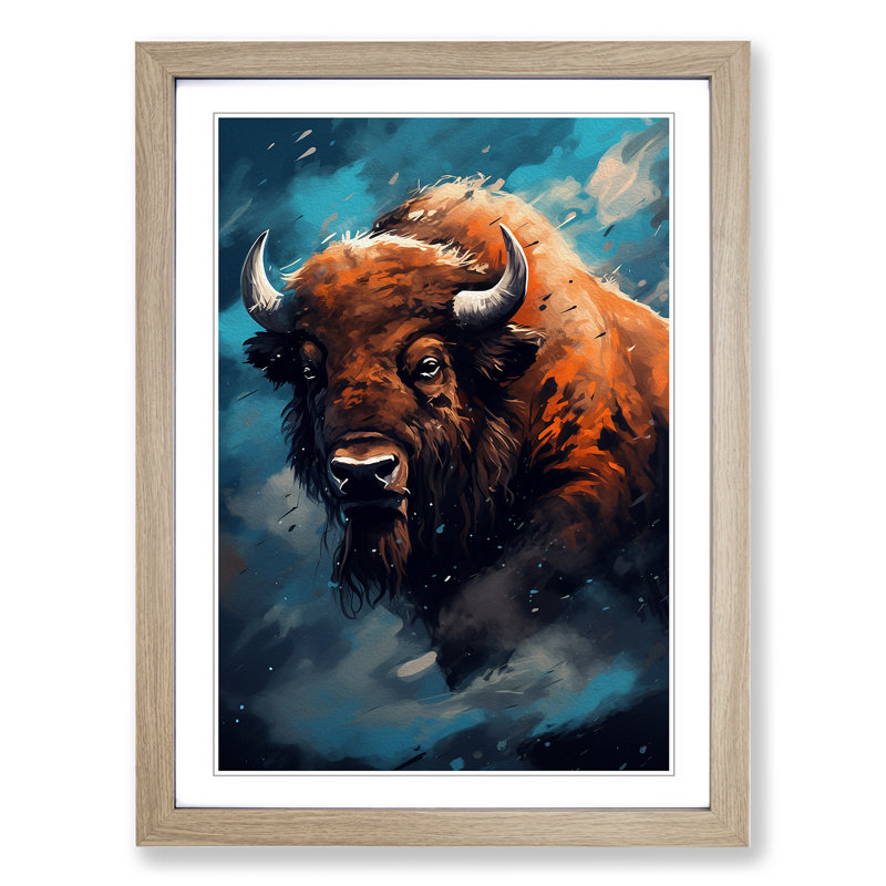Bison Digital Art - Framed Print, 64cm H x 46cm W x 2cm D, Oak Framed