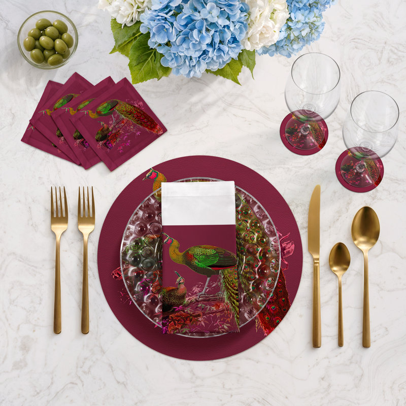 Family Pheasants Cotton Sateen Cocktail Napkins, Pinot