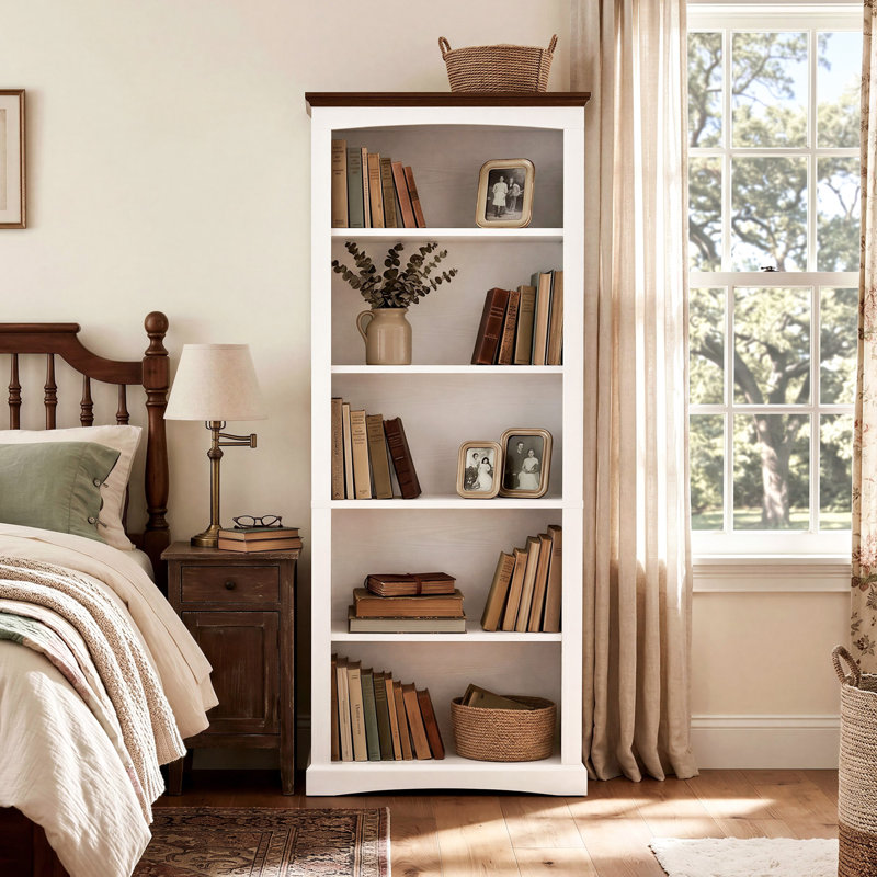 Bibliothèque blanche à 5 niveaux avec bibliothèque 70,9 "de hauteur
